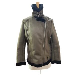 Topshop green faux suede biker jacket women's size 6